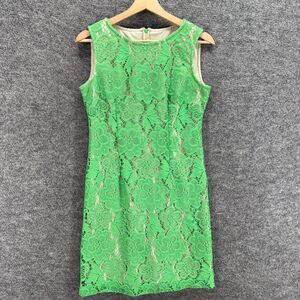 Unbranded Dress Women M Medium Green Floral Crochet Lined Zipper Sheath Midi